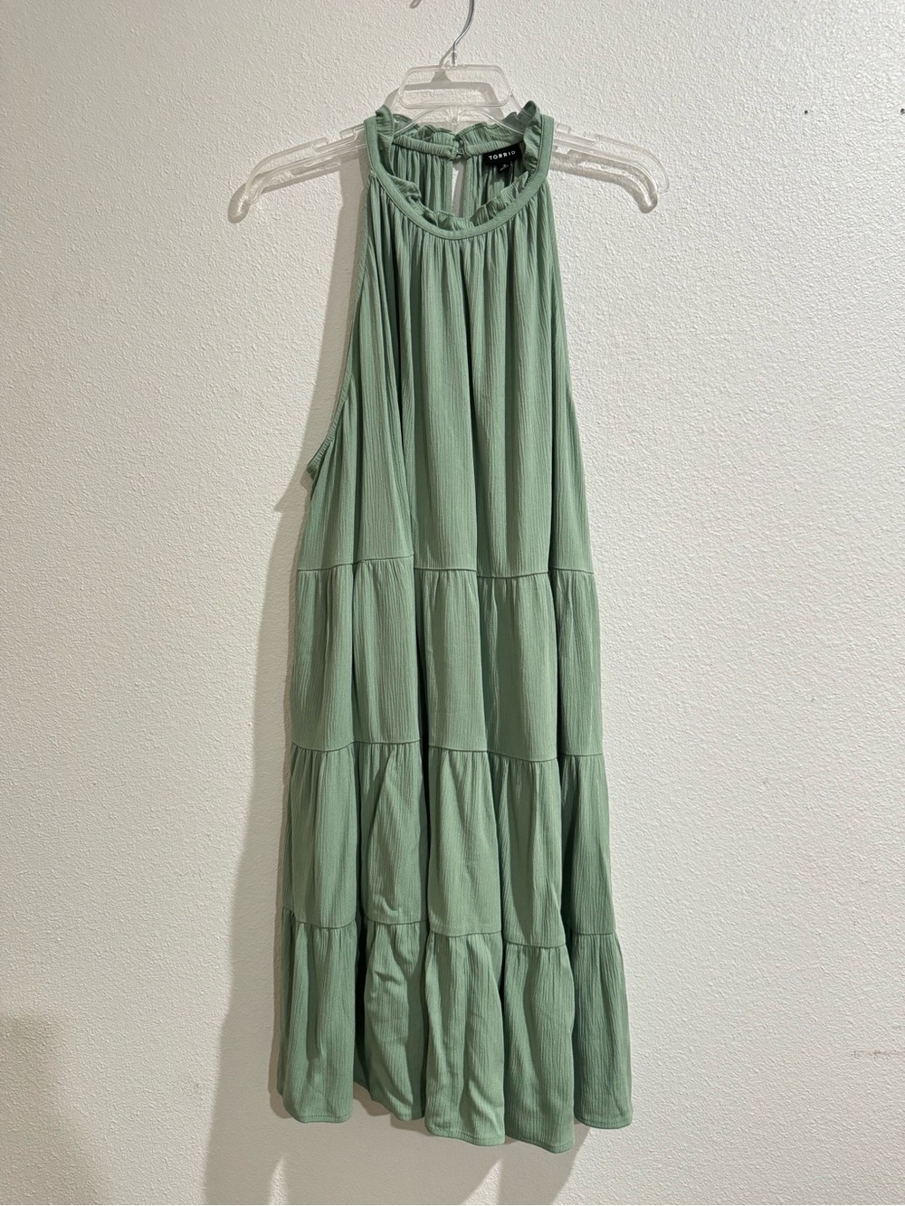 torrid Sage Green Tiered Halter Mini Dress